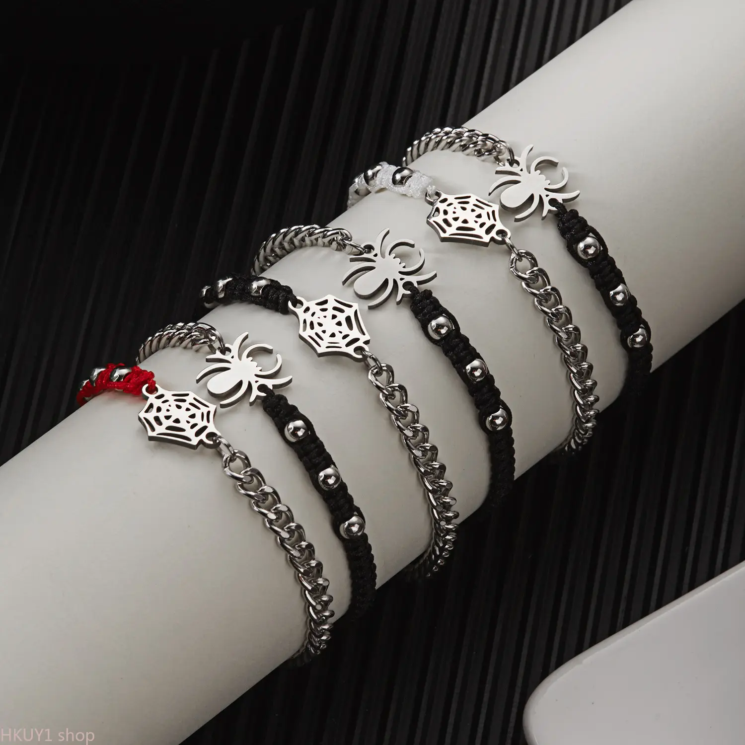 Women Stainless Steel Spider Web Bracelet Set Gothic Spider Charm Braided Chain Wristbands Couple Friendship Matching Bracelets Halloween Accessories Adjustable Wrist Jewelry Y2K Aesthetic TikTok Viral Dark Punk Style Daily Wear Gift For Friends And Coupl