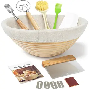 Kootek Banneton Bread Proofing Basket Set – 9 Inch Round Sourdough Starter Kit with Dough Whisk, Scoring Lame, Scrapers & Accessories – Complete Artisan Bread Baking Tools, Baking Utensils, Bakery Supplies for Beginners & Pros