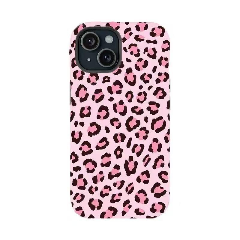 Fashion Leopard-Pattern 2-in-1 Shockproof Smartphone Case, Tough Cellphone Protective Cover, Handheld Wireless Phone Accessories for iPhone 11/12/13/14/15/16/17 ProMax Plus & Samsung Phones, Unisex Gift for Halloween, Christmas