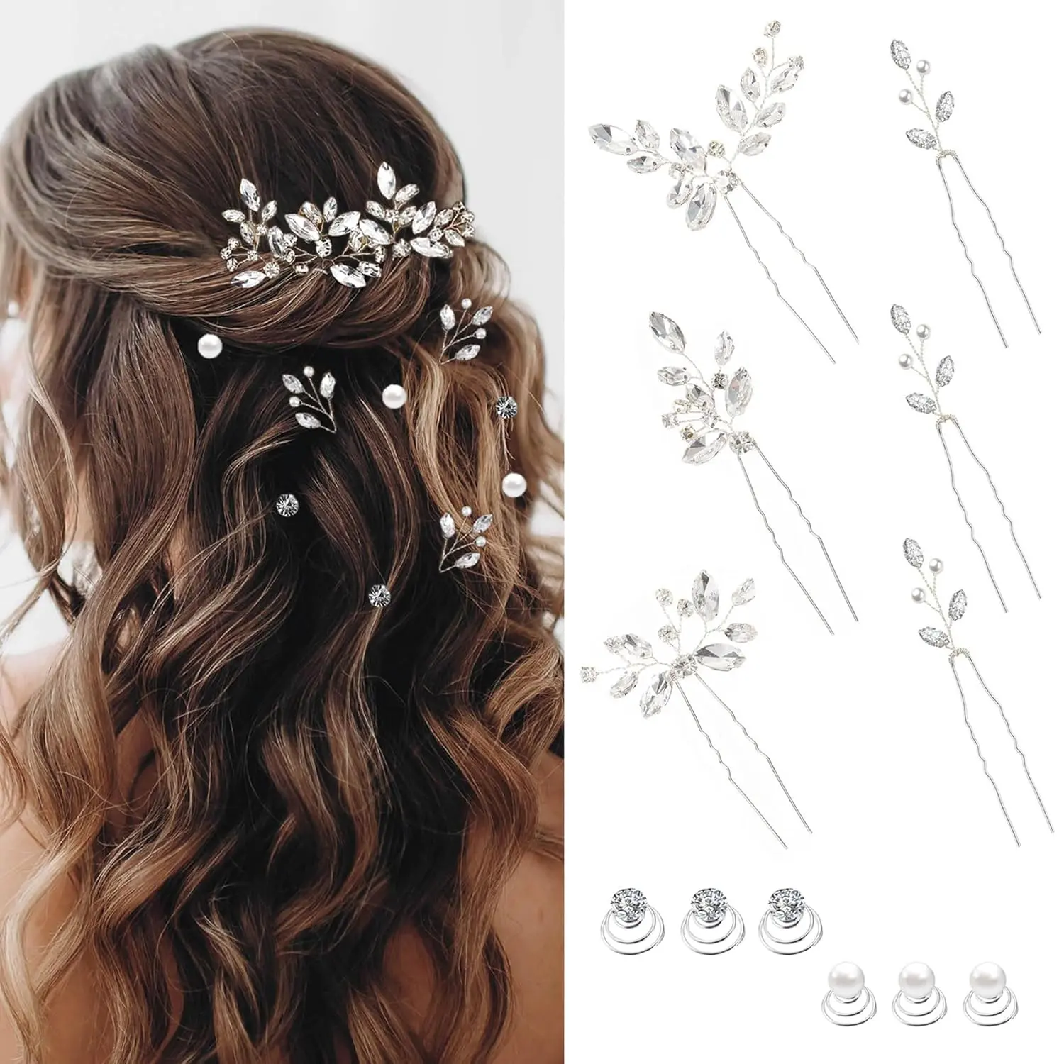 Women's 12-Piece Pearl Crystal Hair Pins - Vintage Bridal Accessories for Brides and Bridesmaids, Wedding Ceremony Decorations