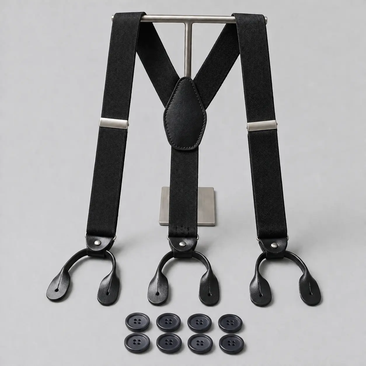 Men's Y-Back Elastic Button Suspenders Heavy Duty Tuxedo Dress Braces with Premium Leather Ends (1.4" Wide)