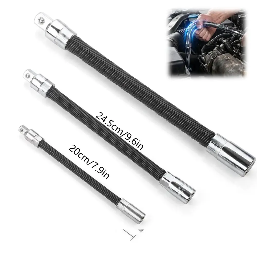 3 Sets Flexible Shaft Extension Extender Torque Socket Extension Bar,Flexible Extension-Bar Set,Electric Wrench Sleeve Universal Extensions Rod,Extensions Bar for Tight Spaces Automotive Repair Tool