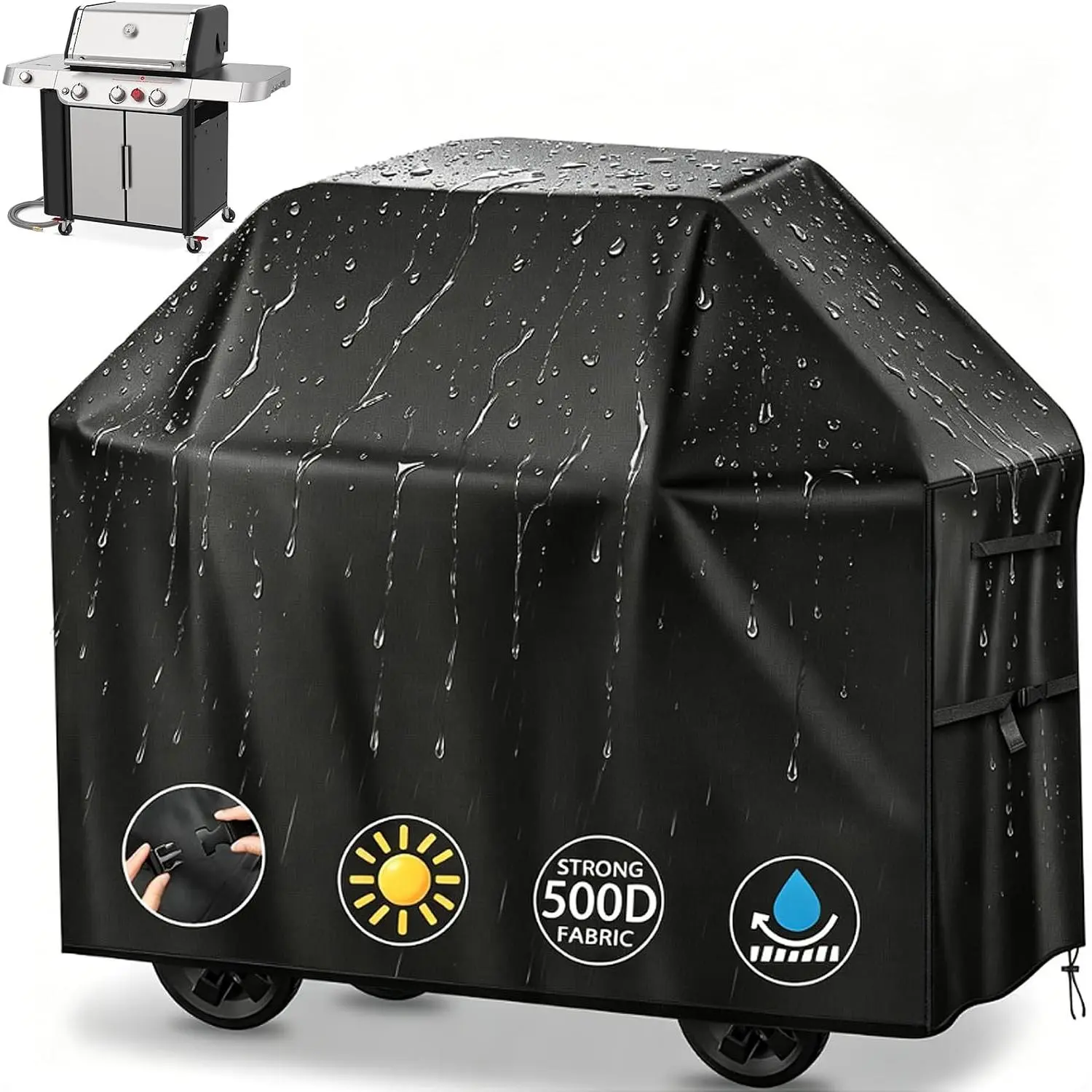 Grill Cover for Outdoor Grill, 58'' Grill Cover, Heavy Duty  Resistant Grill Covers,  Windproof with Buckle, 3-4 Burner BBQ Cover,for    Charbroil and