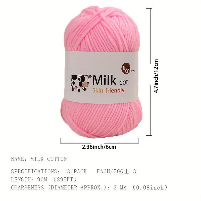 Milk Cotton Yarn, 3 Counts/set Soft Crochet Yarn, DIY Handcraft Crochet Supplies for Handmade Knitting, Lightweight knitting, Hat, Scarf, Sweater