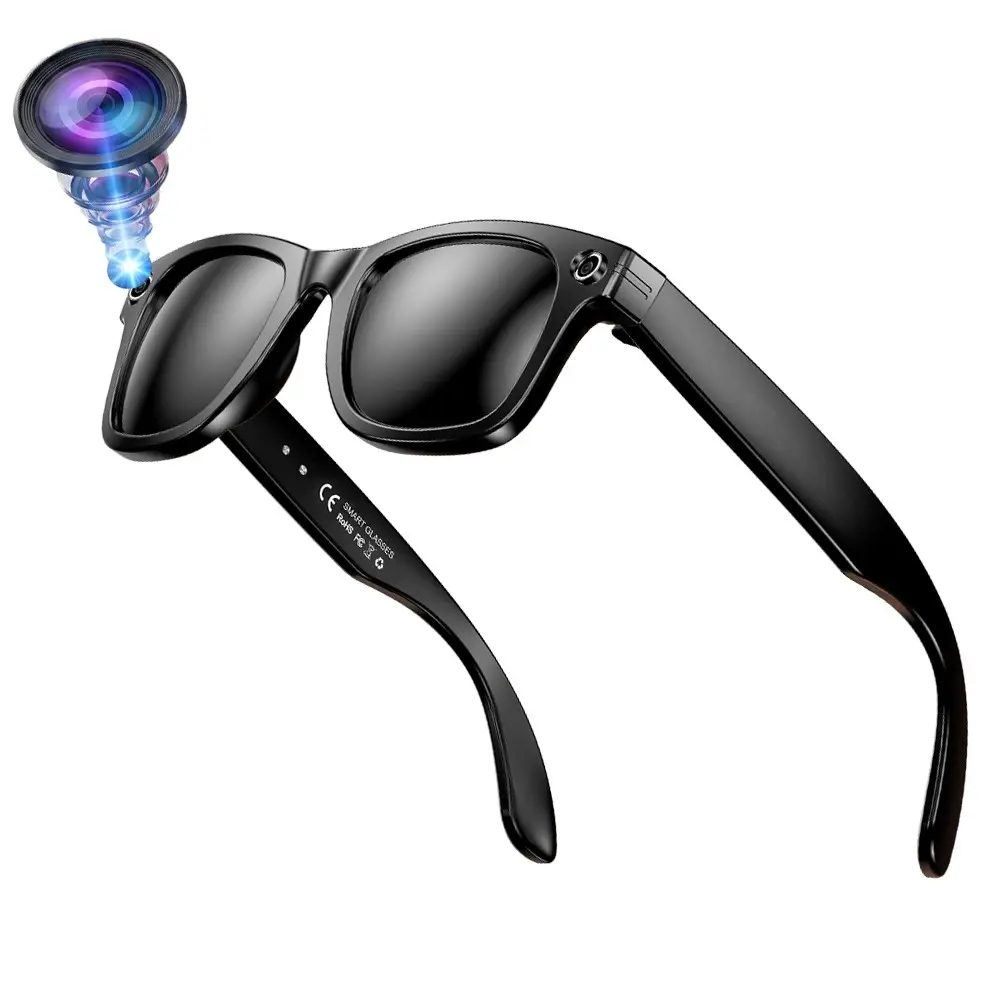 IP65 Dust /Waterproof AI Smart Glasses, 8MP Anti-Shake Camera Support Photo Video Recording Wifi Transfer Bluetooth Call Music Play AI Translation AI Voice Wake-up AI Photo Recognition Intelligent Question/Answer Interaction Lightweight 35g