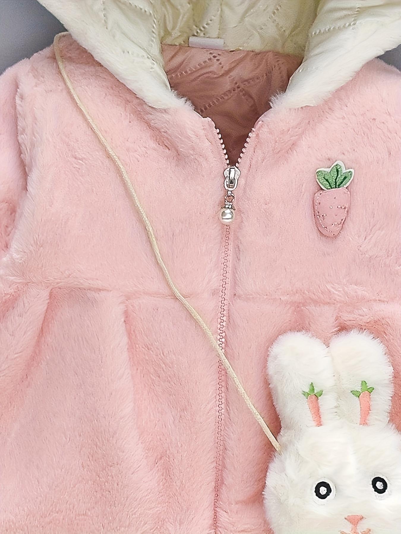 Cartoon Rabbit Girls' Autumn and Winter Warm Fleece Hooded Jacket with Long Sleeves Cute Outerwear Set Including Bag(Gift)11