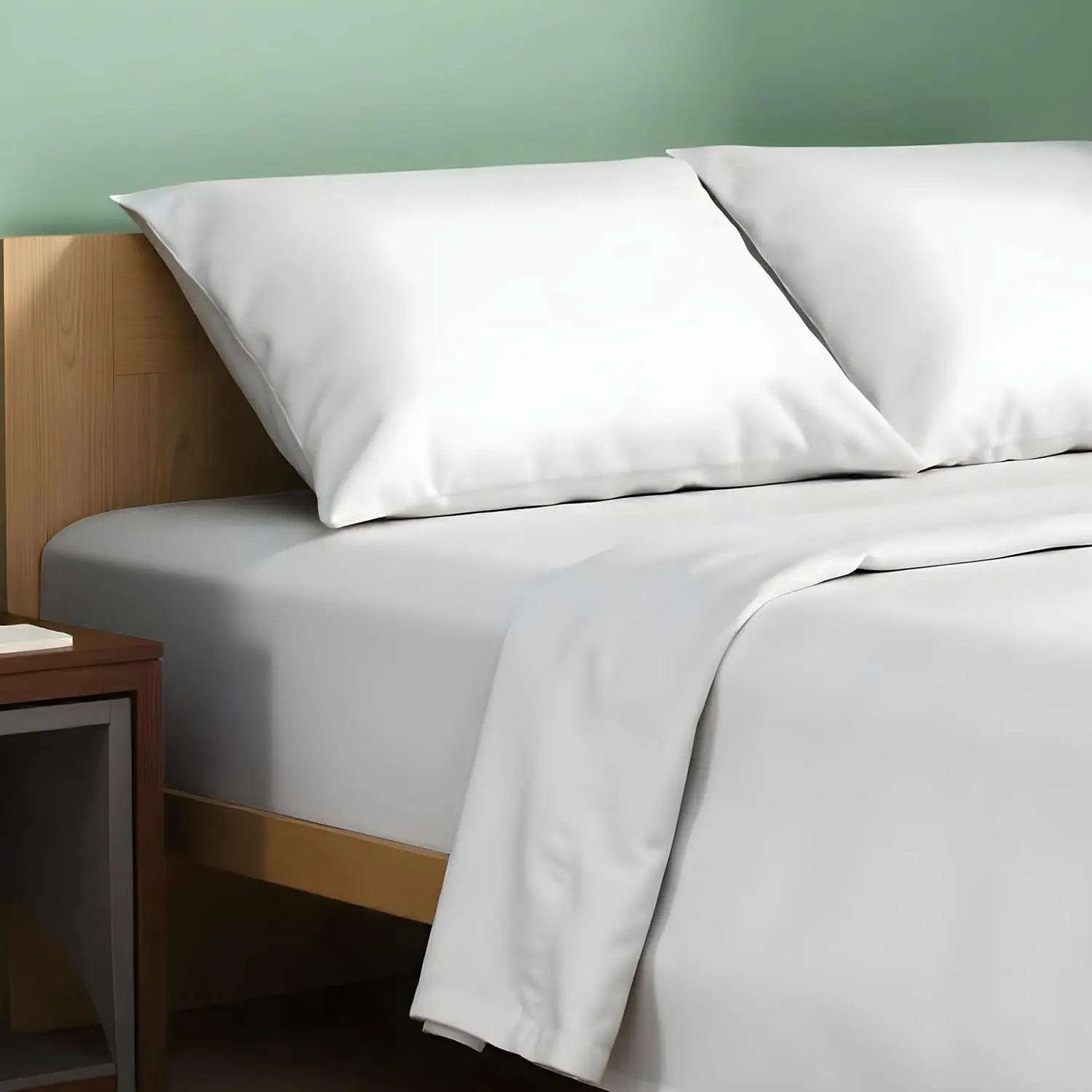100% Organic Cotton Queen Size 4-Piece Percale Weave Sheet Set - Soft, Cooling, Crisp & Breathable, 16" Deep Pocket Hotel Quality Bedding - WhiteGift