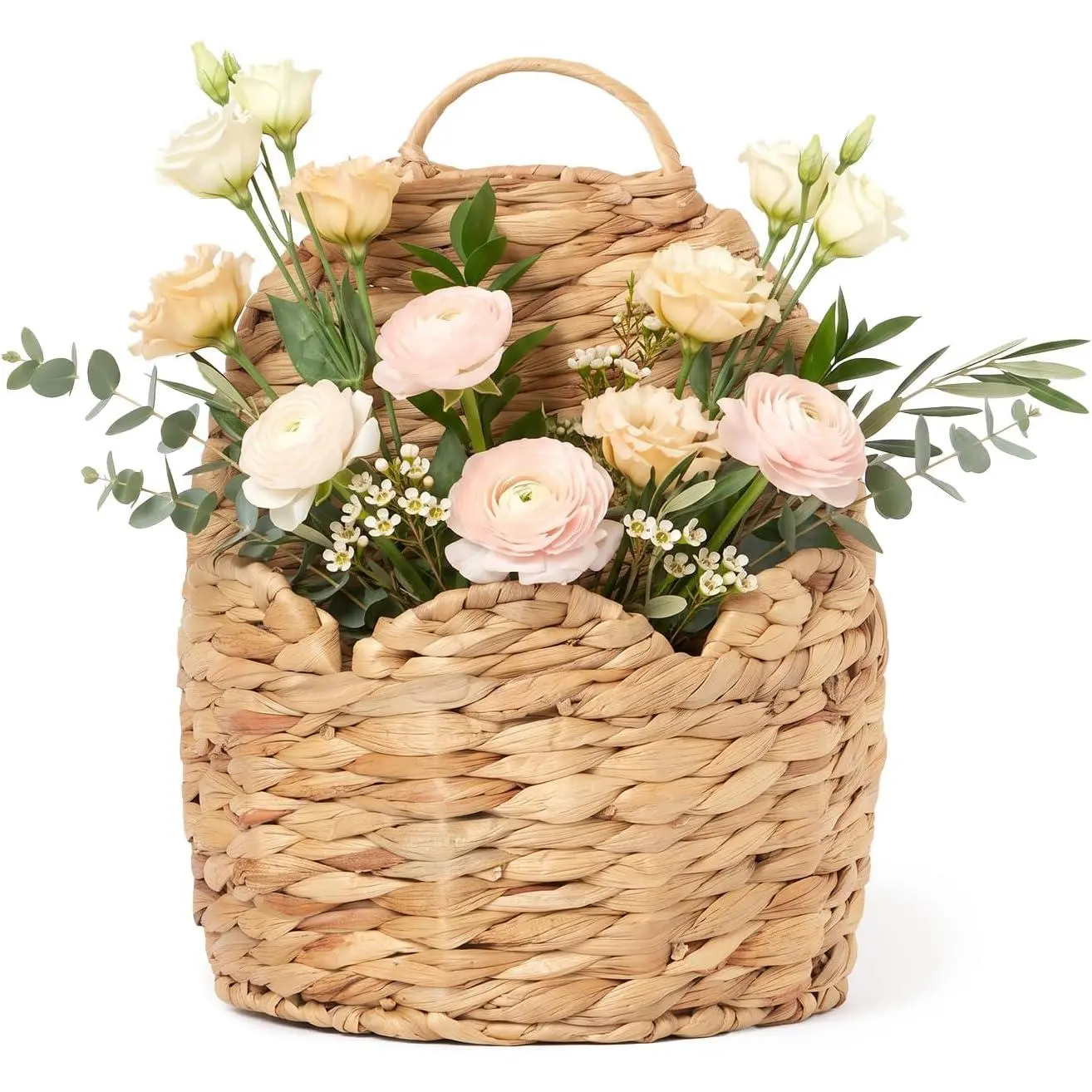 Door Basket Scalloped  Storage Basket,Water Hyacinth Woven Wall Baskets for Front Door Decor, Hangable Storage Organize ,Planter,Mails,Wicker Baskets for Organizing Garden - S
