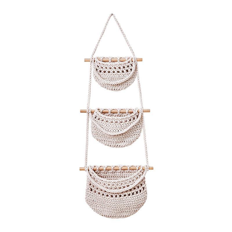 New Unique Three-Layer Fruit Basket, Detachable Wall-Mounted Fruit Net, Simple Nordic Style Woven Bag, Vegetable and Fruit Basket