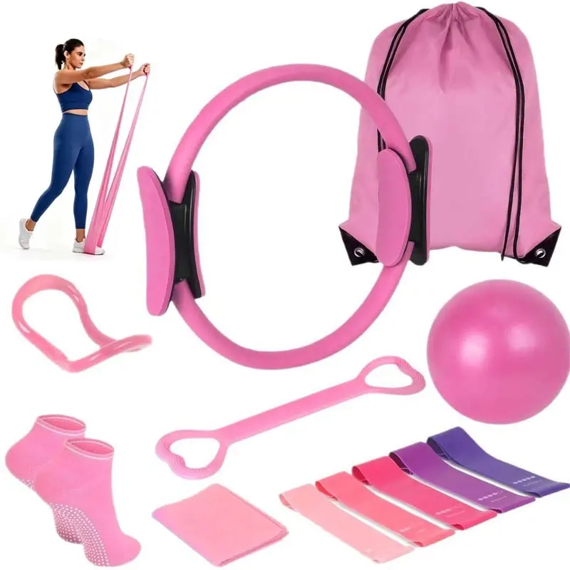 Yoga Pilates Equipment Set, 13pcs/set Yoga Ring & Ball & Resistance Band & Stretch Band & Socks & Storage Bag, Fitness Equipment for Home Gym