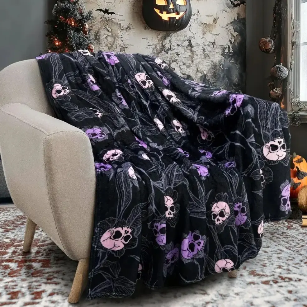 Halloween Goth Skull Throw Blanket, 50x60 Inch Gothic Skeleton Flannel Blanket for Infant Baby & Adult, Soft Lightweight Cozy Plush All Season Blanket, Spooky Home Decor for Sofa Bed Camping, Ideal Halloween Birthday Holiday Themed Gift for Gothic Lovers