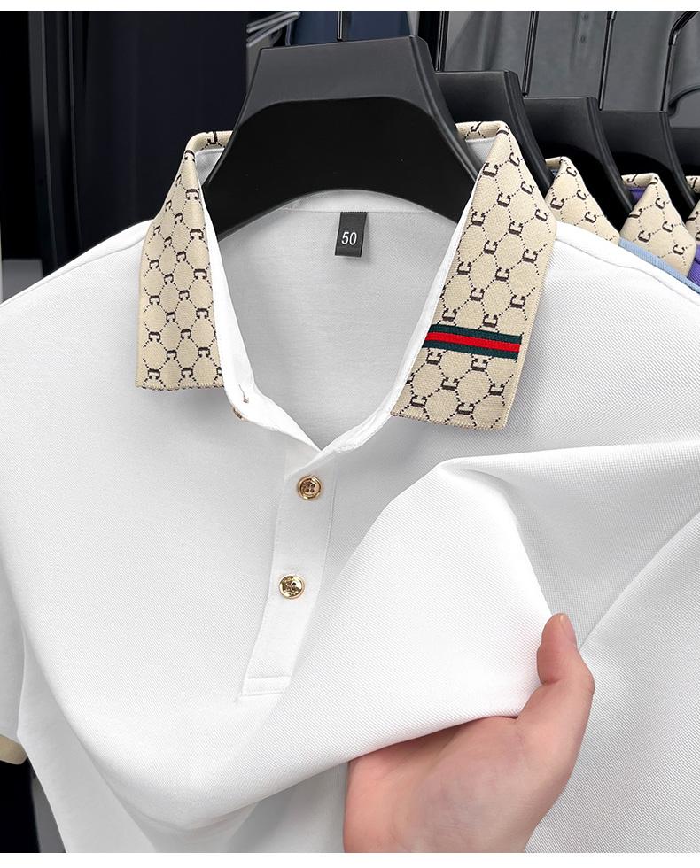Fashion luxury brand short sleeve polo shirt men new personalized letter color blocked high-end casual breathable lapel T-shirt