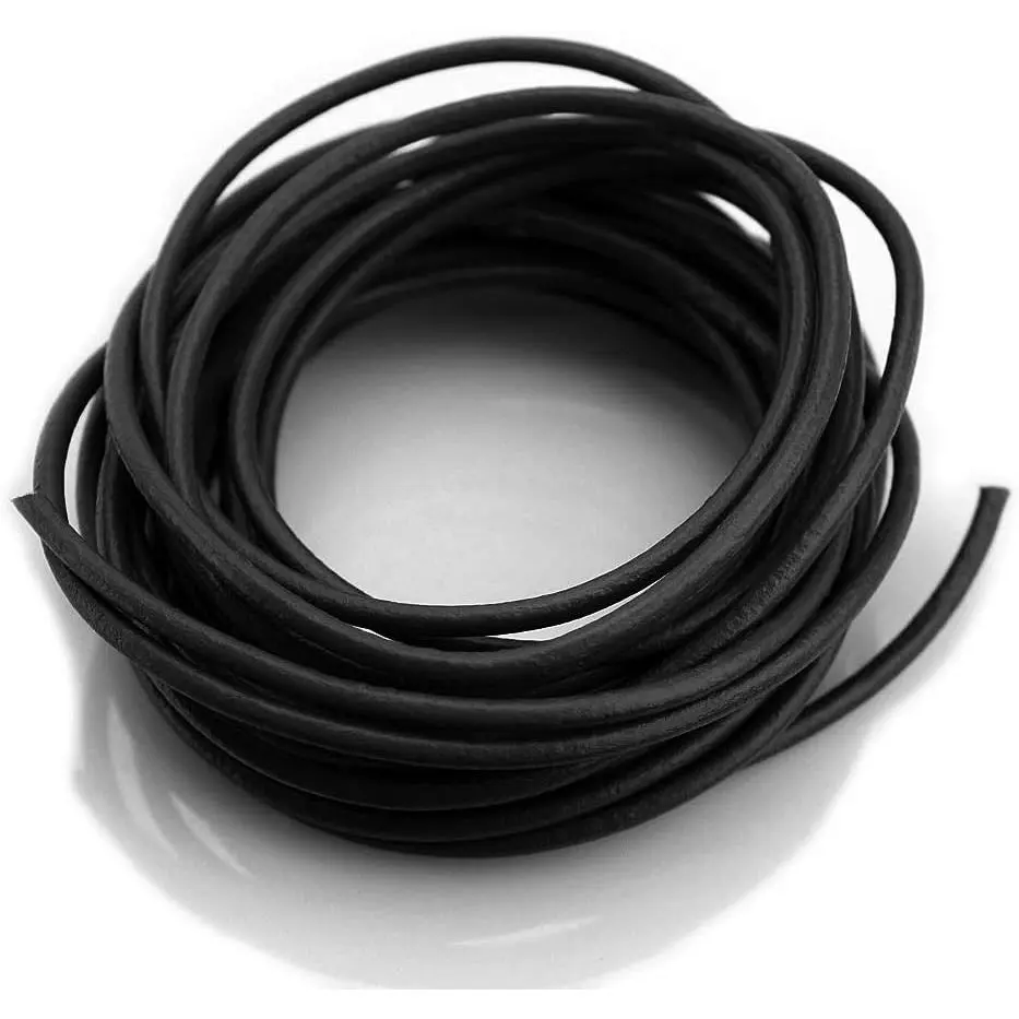(TM) 3 mm Genuine Round Leather Cord Braiding String Black 5 Meters (5 Yards)