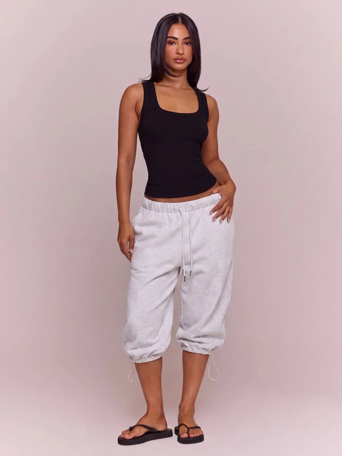 Women's 3/4 Pants, Elastic Waistband with Adjustable Drawstring, Loose Fit Jogger, Casual Streetwear, Comfortable Daily Wear, Lightweight Casual Bottoms