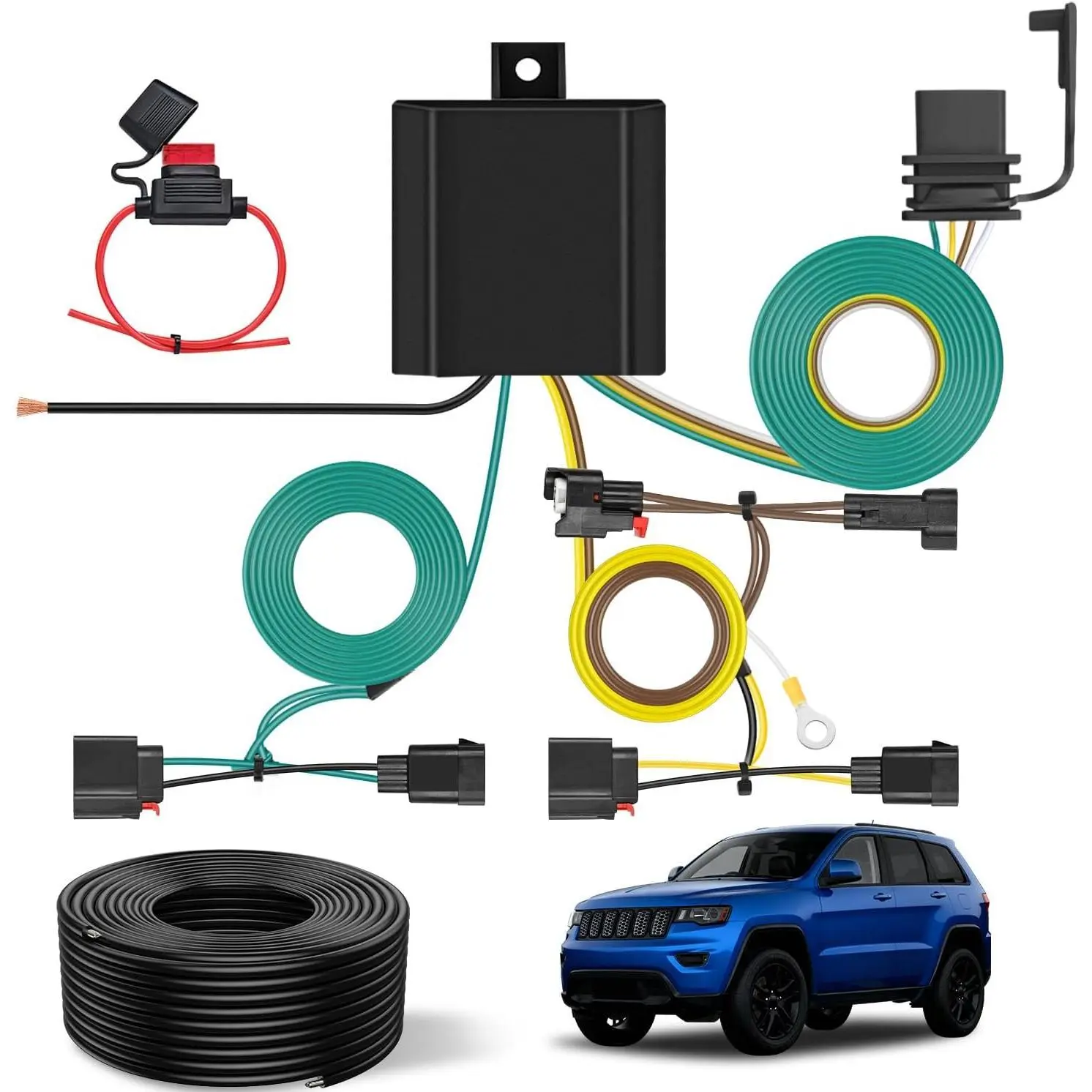 Nilight 4-Pin Trailer Wiring Harness Kit 56426 - Copper Wires, Custom-Fit Hitch Plug, Plug-N-Play for 2014-2021 Jeep Grand Cherokee, 2022 Grand Cherokee WK Series, Vehicle Std 4-Way Connector for Simple Towing Setup