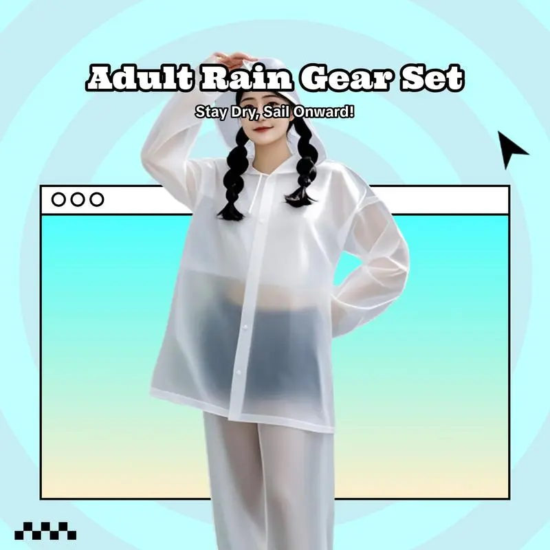 Disposable raincoat and rain pants two-piece set for adults, specially designed for rafting, thickened, long-length, full-body protection against heavy rain and waterproof, Outdoor Waterproof