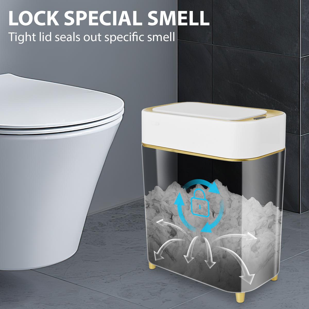 Auto-Sensor Trash Bin - Wave & Knee Induction Quick Voiceless Open Removable Liner Battery-Powered Motion Sensor Touchless Waterproof Durable Multipurpose Reusable Automatic Plastic White Gold