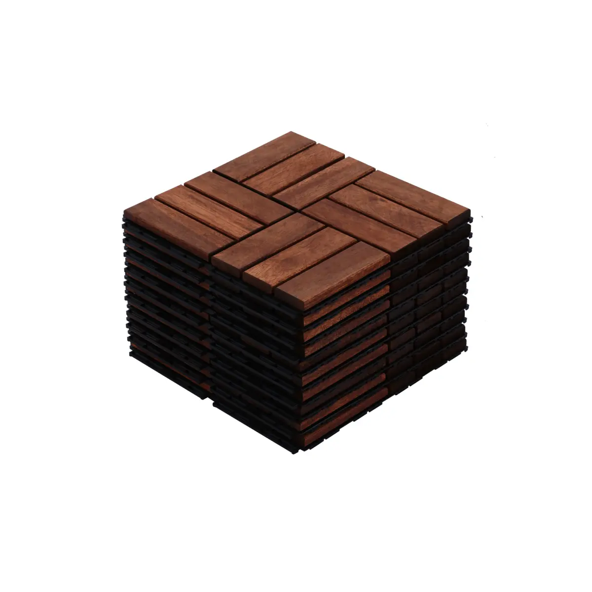 Acacia Wood Interlocking Checkerboard Deck Tiles, 10PCS 12"x12" Brown 0.75 inches Anti-Mildew Hardwood Outdoor Flooring with Drainage for Patio, Balcony, Swimming Pool (1.43 lbs Each), French Laid Tiles