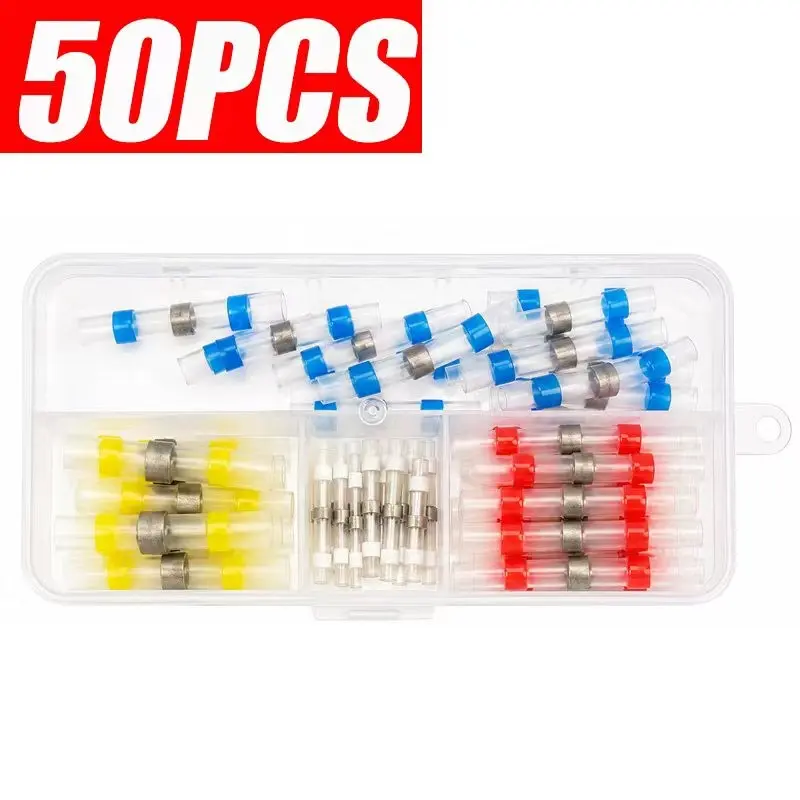 50pcs Heat Shrinkable Solder Sleeves, Thickening Solder Ring Shrinkable Tube, Wire Crimp Butt Terminals Connectors, Cable Management