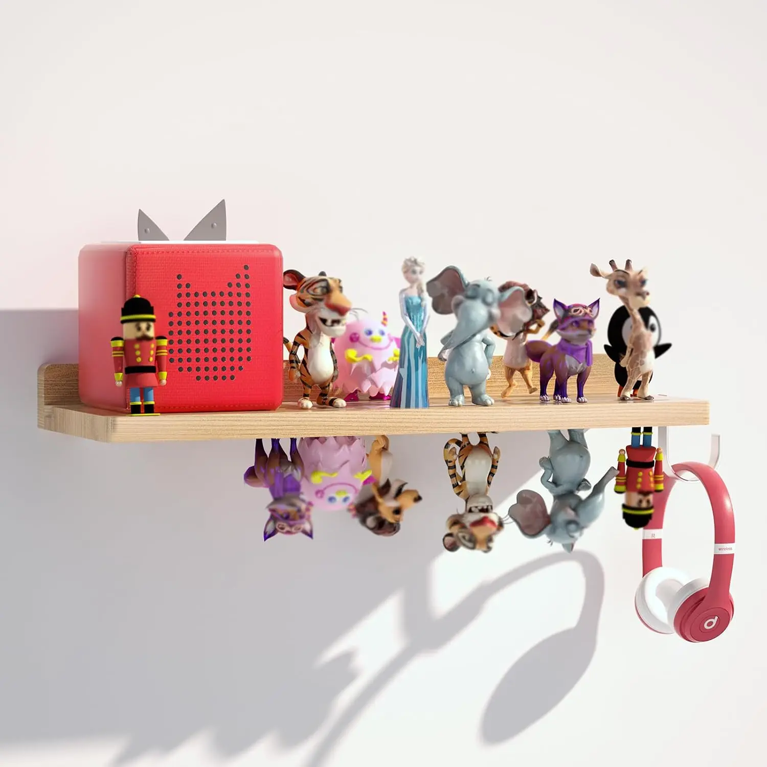 Magnetic Shelf for Tonies - Tonies Figure Organizer for Kids Room, Wooden Magnetic Display Shelf for Tonies Box Holder, Wall Floating Shelves Toy Storage Compatible Charging Station (1 Tier, Wood)