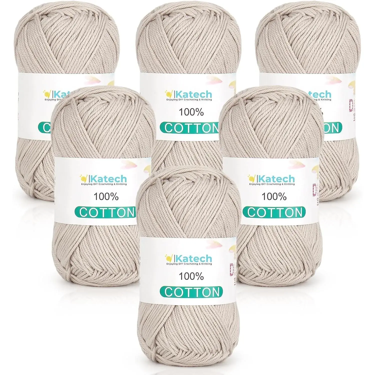 Pure Cotton Knit-Crochet Yarn, Soft Sport Weight CYC #2, 6 Skeins (50g Each, 300g Total) – Ideal for Baby Clothes, Lightweight Scarves (Beige)
