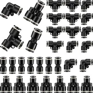 Push to Connect Fittings Air Line Pneumatic Fittings Kit 28 count Air Quick Disconnect Tube  Release Connectors Hose Tube Union 7 Spliters+7 Elbows+7 Tee+7 Straight(3/8 Inch OD)
