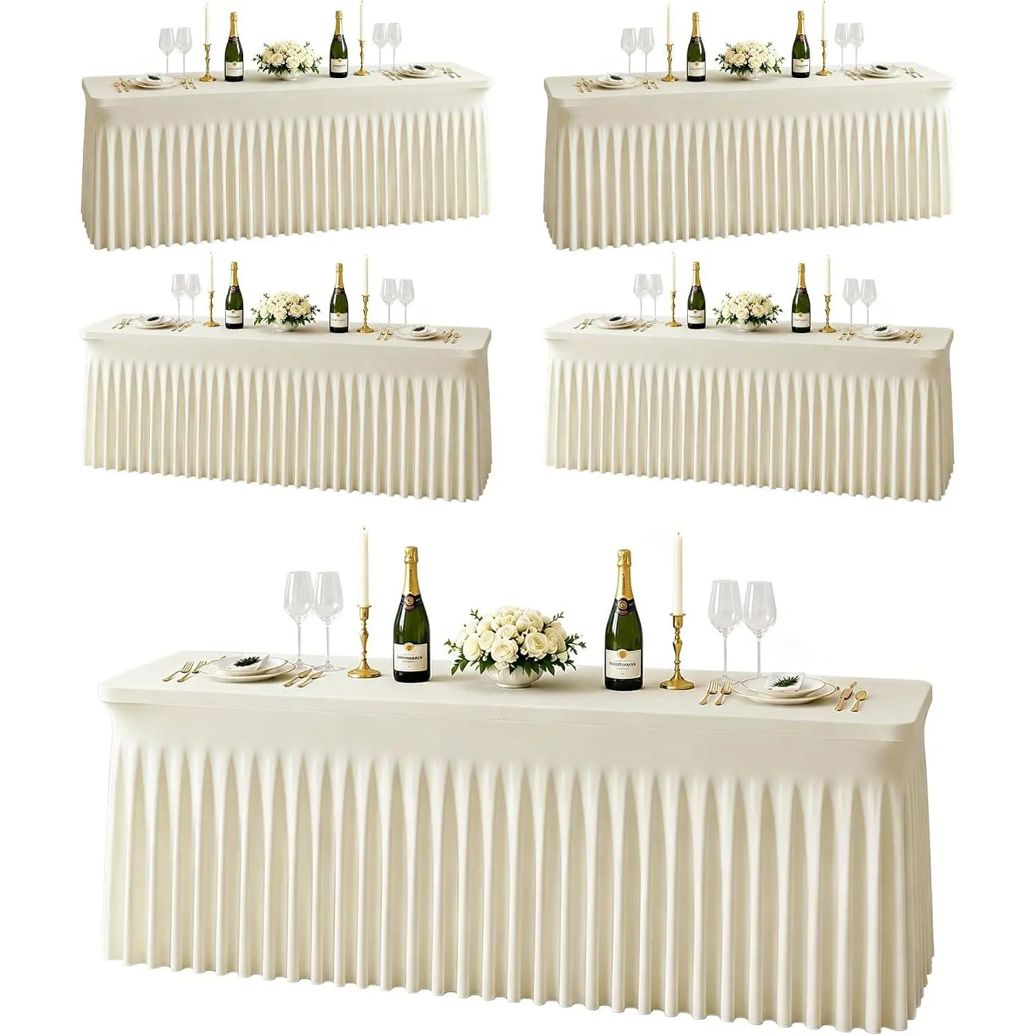 4-Pack Stretchy Modern Spandex Fitted Tablecloths for 6-Foot Rectangle Tables, Wrinkle-Free Elastic Table Covers with Ruffle Skirt for Wedding, Birthday, Big Event