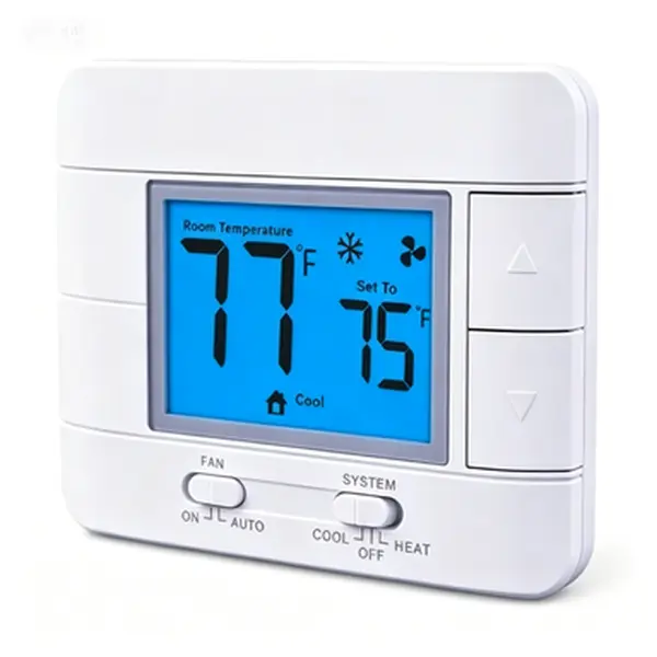 Non-Programmable Digital Thermostat 1 Heat 1 Cool Single Stage, Upgraded Home Temperature Controller with Humidity Monitor, Large Blue LCD Display for HVAC System, Room Temperature and Humidity Sensor, Easy-to-Read Screen