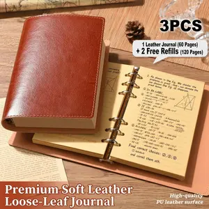 3-PCS Vintage Leather Notebook Set (A5/A6) + 2 FREE Refills | 180 Pages Thick Kraft Paper | Perfect for Office, Design & Journaling Journal Kit Set
