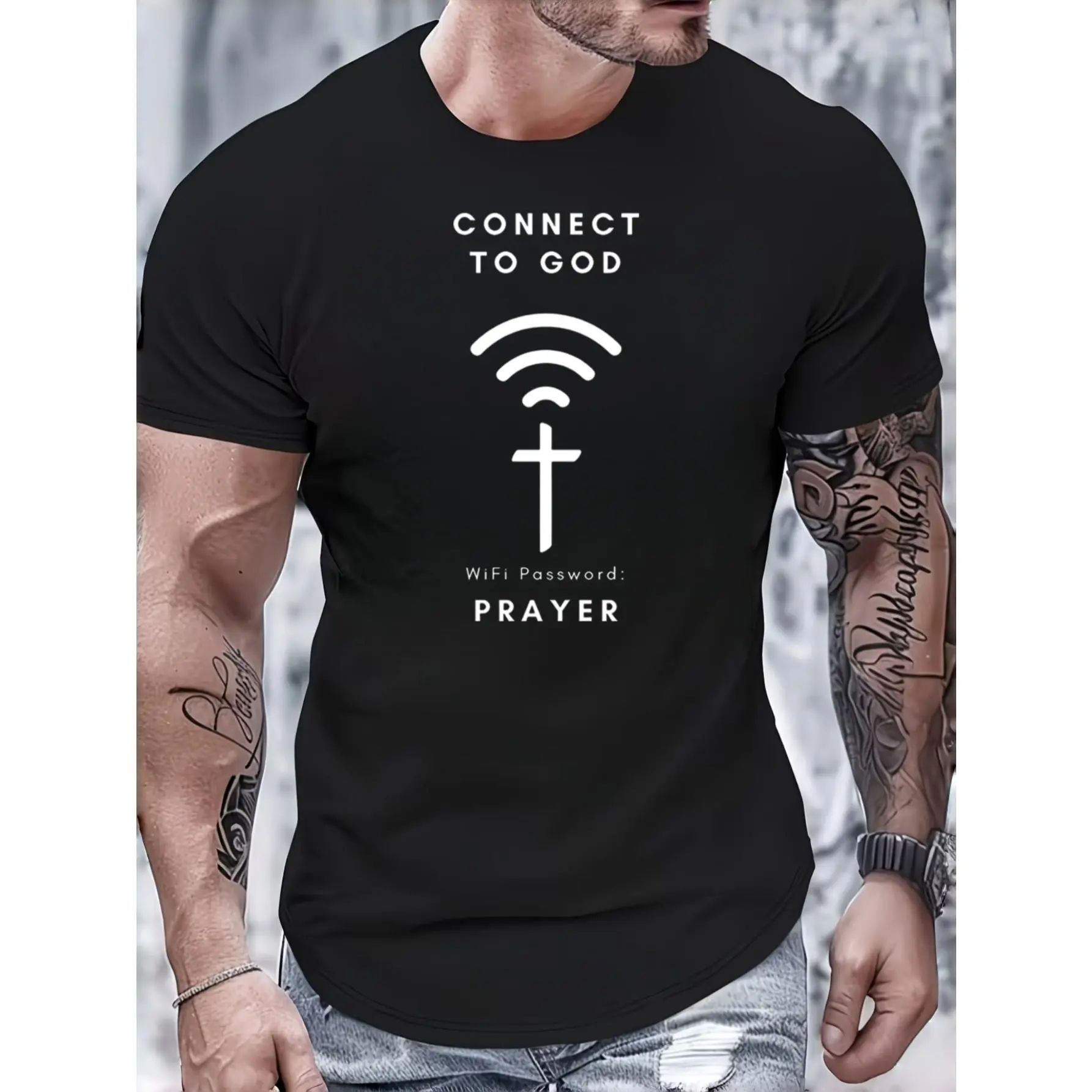 Casual Religious Style, Men's T-Shirt, Connect To God WiFi Password Prayer Graphic, Summer Casual Wear, Gift For Christian Men