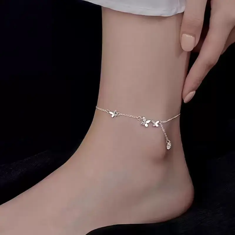 Women's Charm Dangle Anklet - Fine Alloy Chain Foot Jewelry, Sweet Style Anklets, Casual Wear Chain Wrap, Trendy Metallic-Tone One-Size Ankle Accessory with Gentle Sway