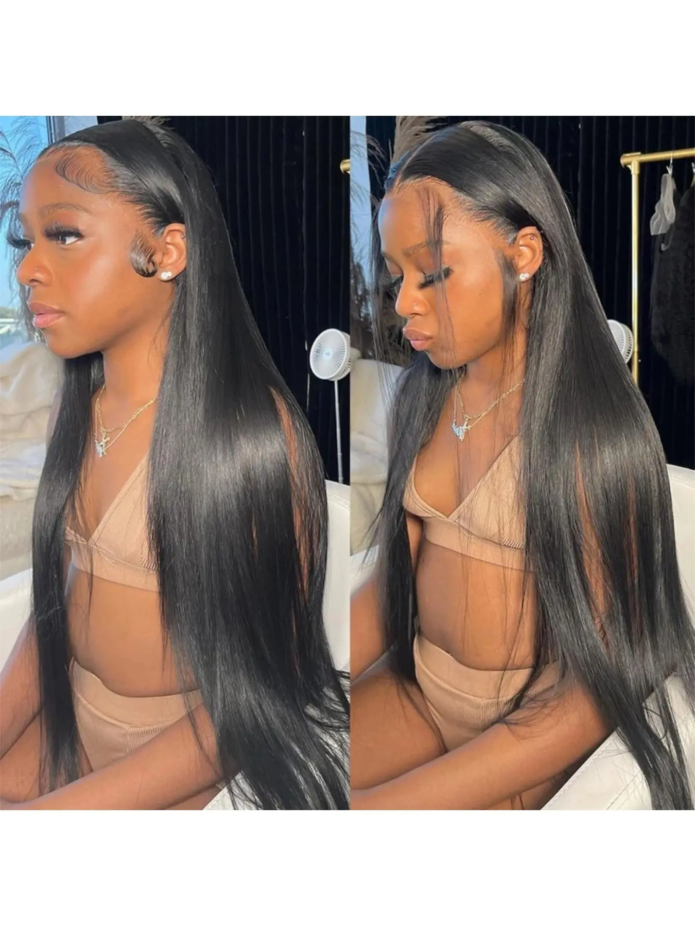 13x6 HD Lace Front Straight Human Hair Wig for Women 16–30 Inch 180% Density Pre-Plucked Natural Hairline Soft Silky Full Volume Natural Black Wig
