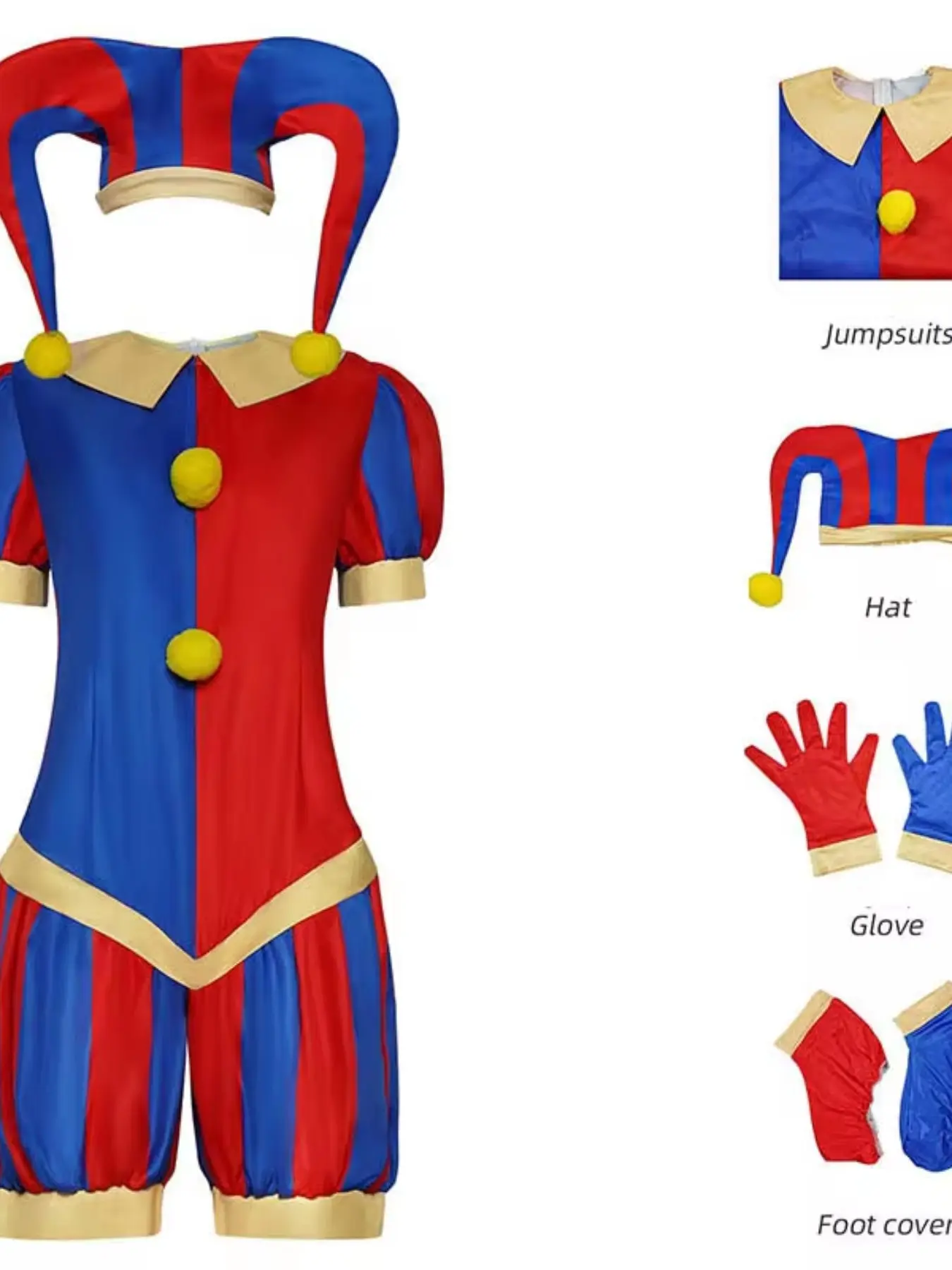 Pomni Cosplay Costume Red Blue Jester Full Set With Hat Gloves Halloween Carnival Masquerade Fancy Party Role Play Outfit