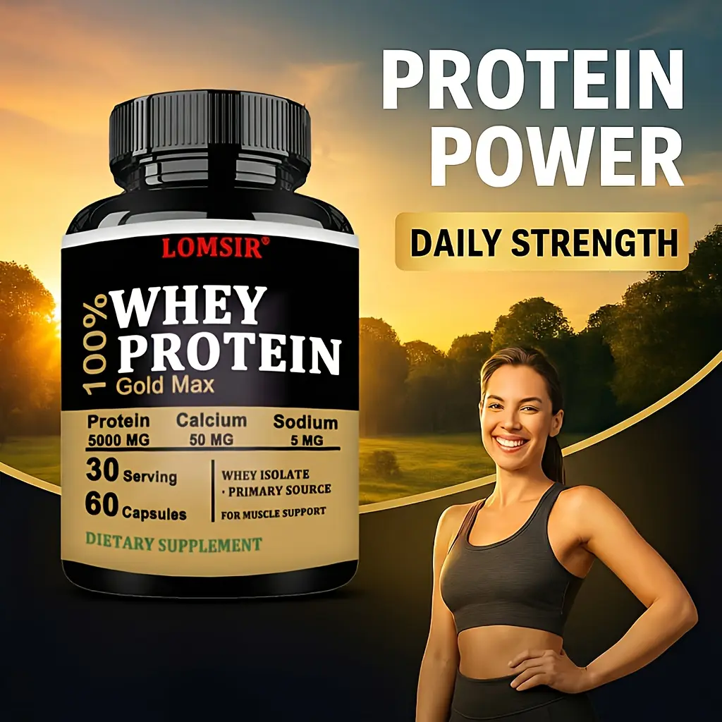 Whey Protein Capsules Supplement - with Protein Calcium Iron Sodium Potassium - Supports Muscle and Bone Health - 60 Capsules