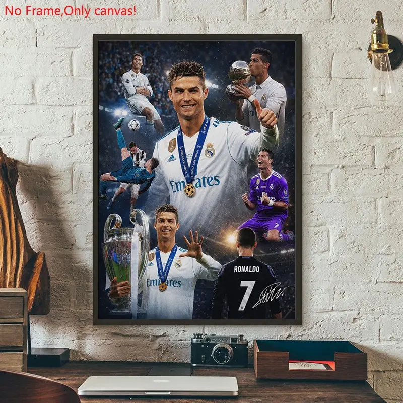 1 piece/set frameless canvas painting print poster, Classic Football player art, Cristiano Ronaldo Celebration Collage, a perfect gift for football loves, ideal gift for bedroom, living room, dorm hallway, kitchen, mural, wall decoration, room decor