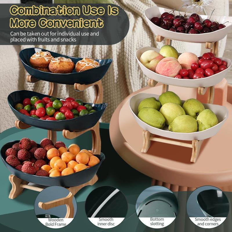 3 Tier Fruit Bowl, 1 Count Large Capacity Tiered Fruit Basket with Bamboo Stand Display Storage Rack, Kitchen Counter Tray for Fruit Snack Nuts Bread Candy, Drawer Style Options #TOP PICKS