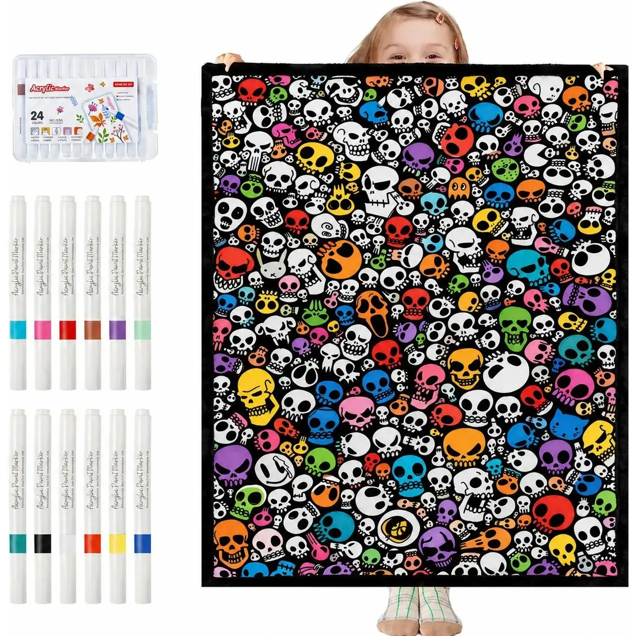 Customized Velvet DIY Coloring Blanket for Adults - 24 Markers Included, Anti-Graffiti Mat for Mess-Free Animal-Themed Drawing, Everyday Use Couple Bonding Accessory