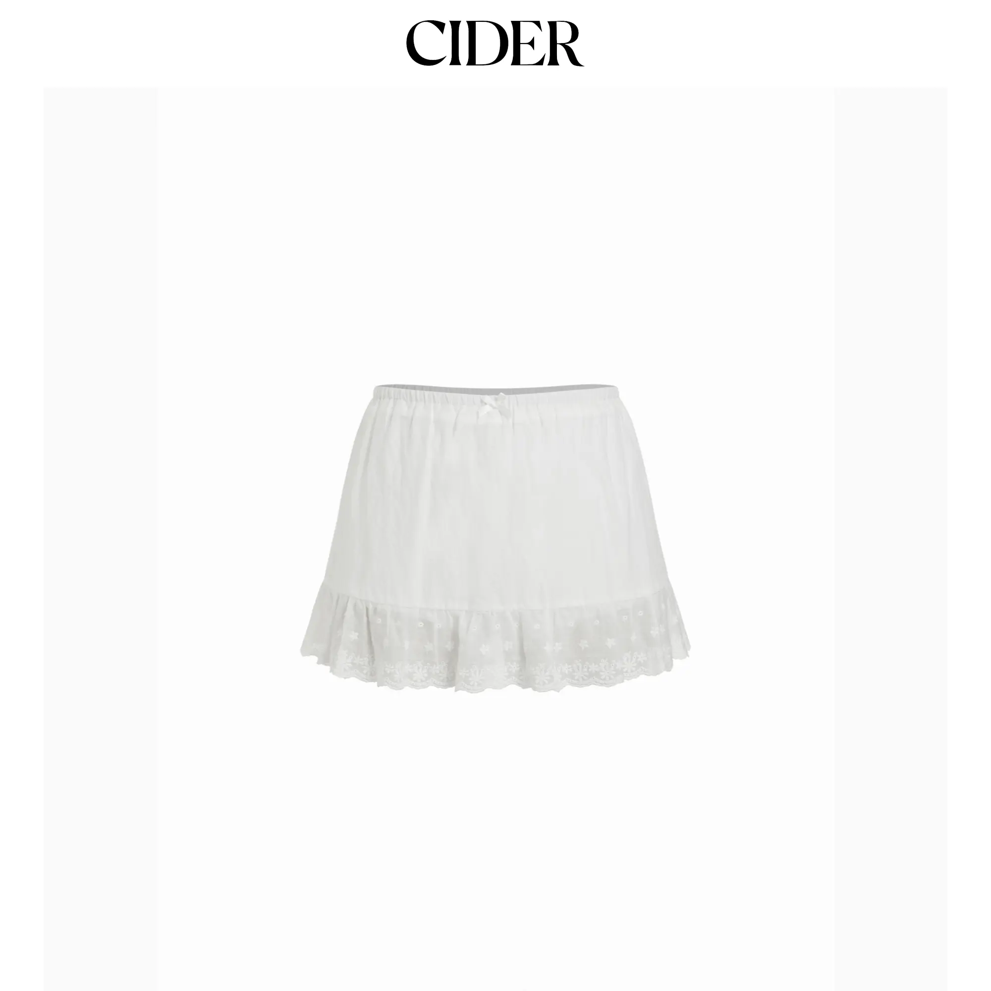 Cider Cotton-blend Low Rise Textured Bowknot Ruffle Hem Mini Skirt