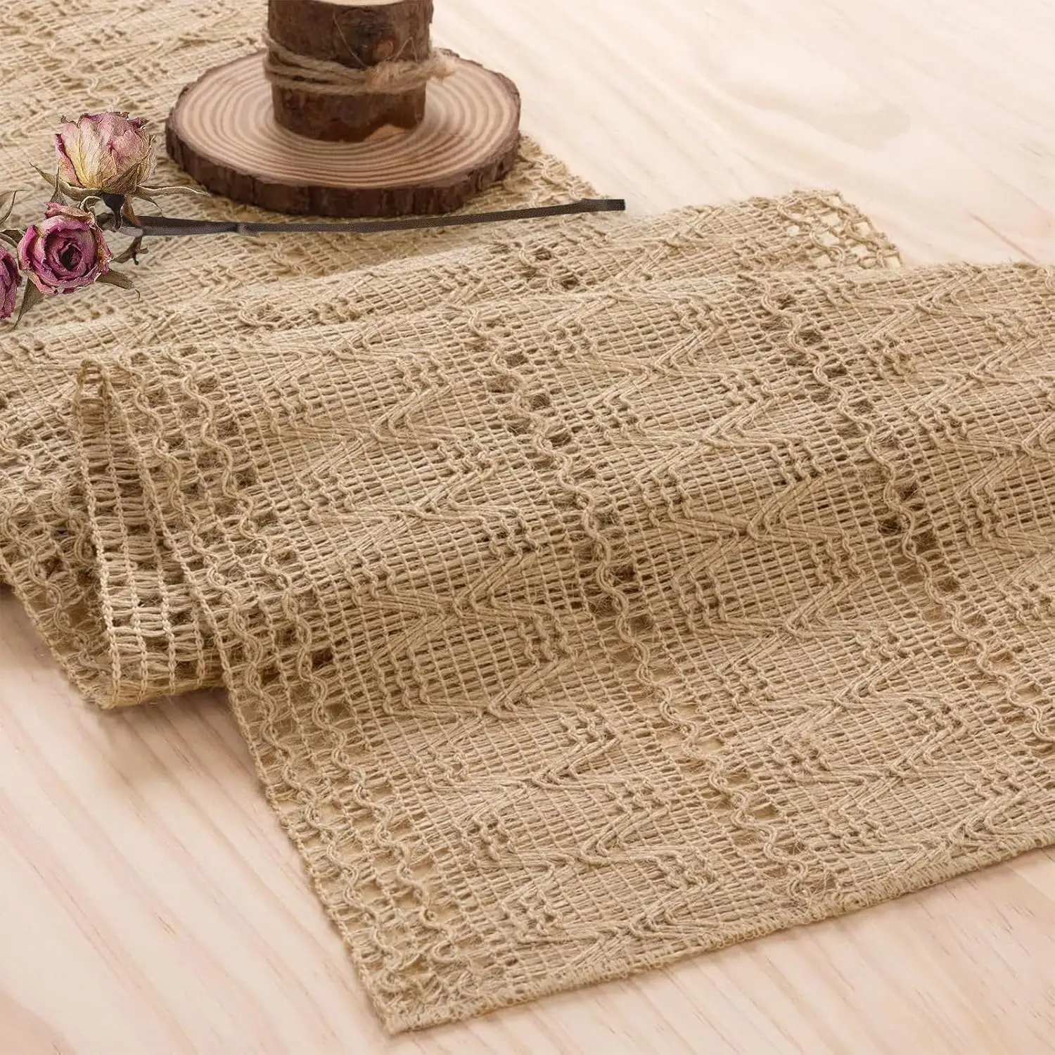 Burlap Boho Table Runner for Summer Home Decor 72 Inches Long, Brown Farmhouse Decor Rustic Small Macrame Woven Coffee Burlap Jute Table Runners for Fall Dining Dresser Scarf Table Decor