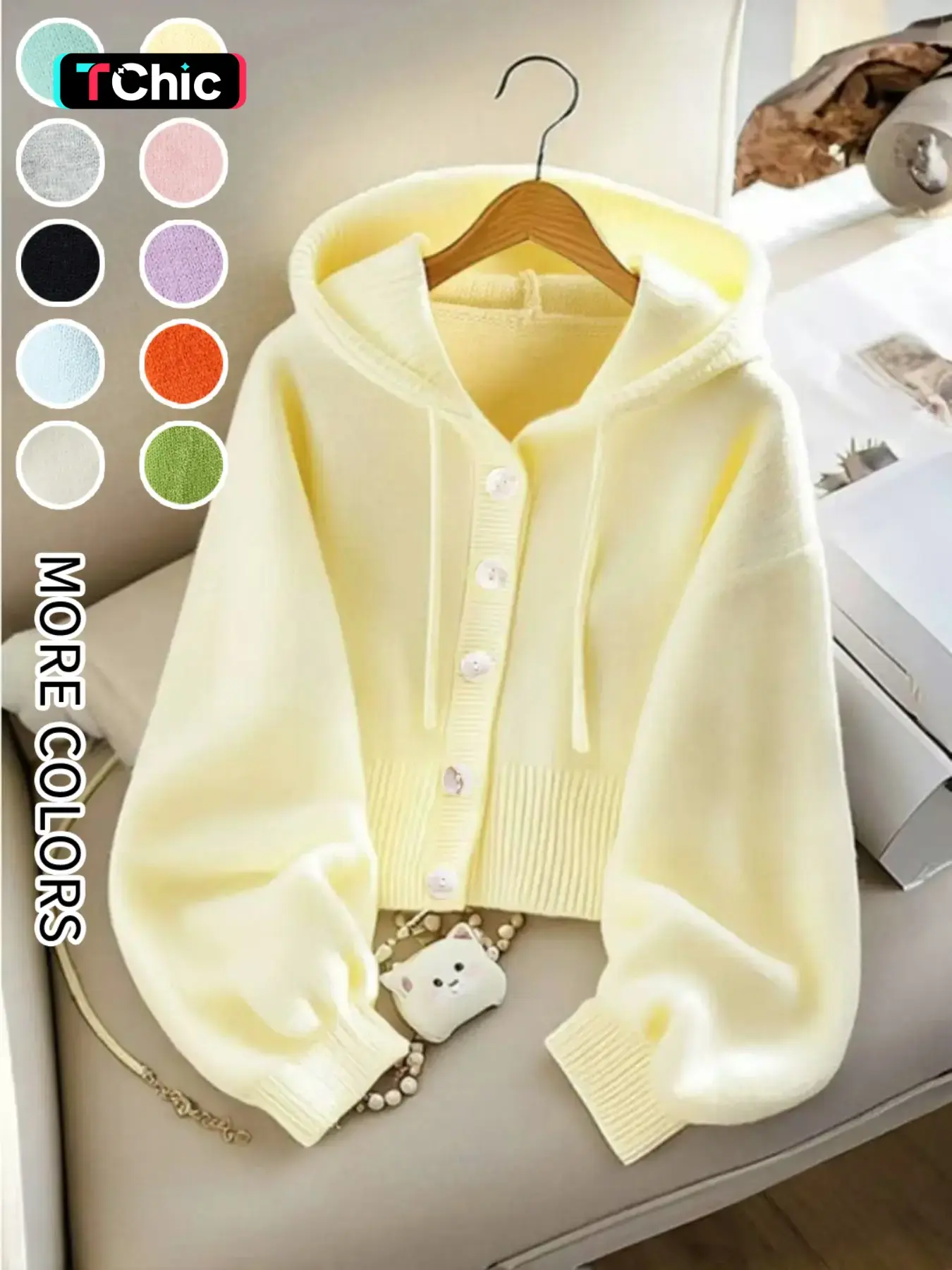 Women's Solid Button Front Hooded Cardigan, Basic Knit Cardigan, Lady Casual Long Sleeve Cozy Knitwear Knitting for Fall & Winter, Women's Knit Clothing for Daily Wear, Womenswear Tops, Casual Cardigans, Everyday