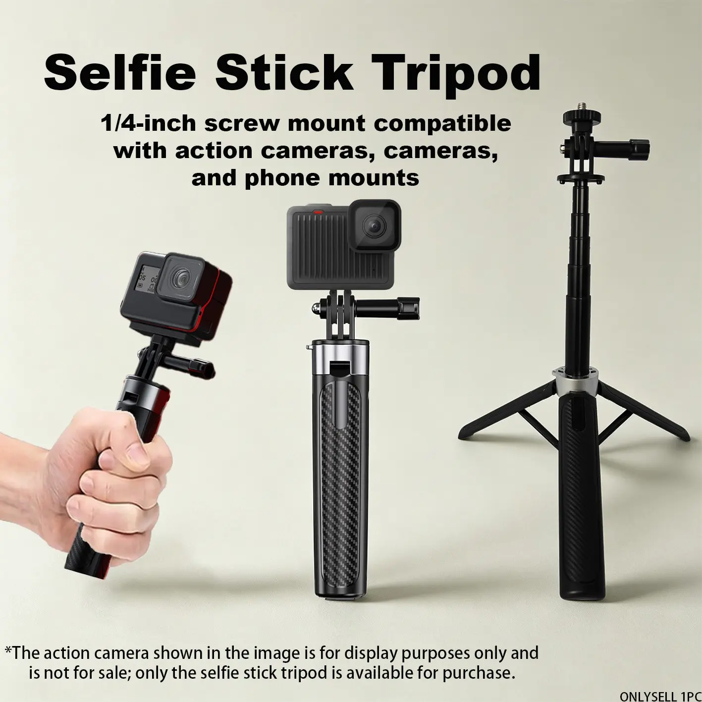 60cm Multi-Mode Sports Camera Tripod Stick, Portable Handheld Floor Stand for Gopro-Like Cameras, Dual-Use Support Bracket