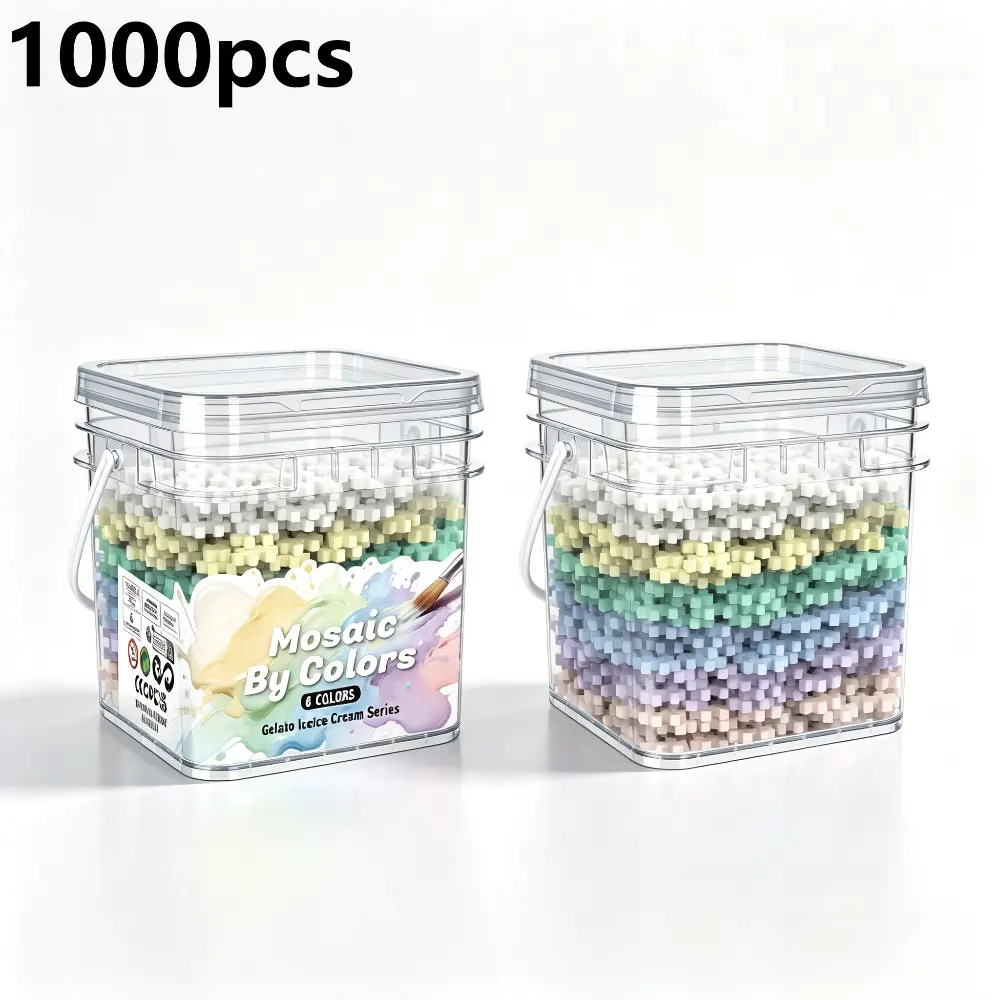 1000 pieces cross-shaped interlocking building blocks in barrels with 6 color schemes, multiple styles available, suitable for DIY, desktop ornaments, educational hand-assembled storage bucket gift set