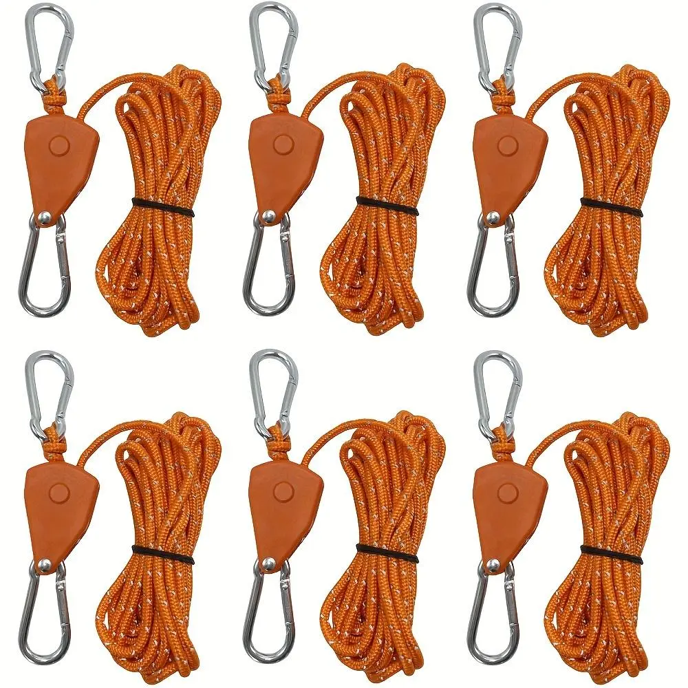 Camping Tent Rope, 6 Counts Tent Rope with Buckle, Windproof Rope for Tent, Canopy, Camping & Hiking Equipment, Camping Gear, Outdoor Camping Supplies
