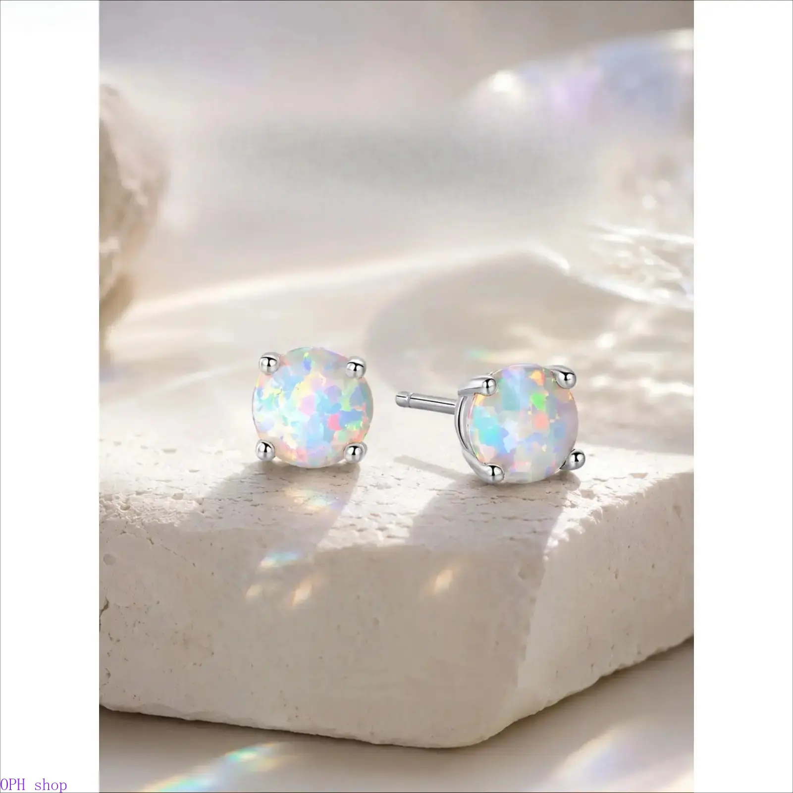 Elegant Round Synthetic Opal Dainty Earrings For Women Nickel Free Hypoallergenic Light Casual Daily Jewelry, Ideal Birthday & Valentine’s Day Gift