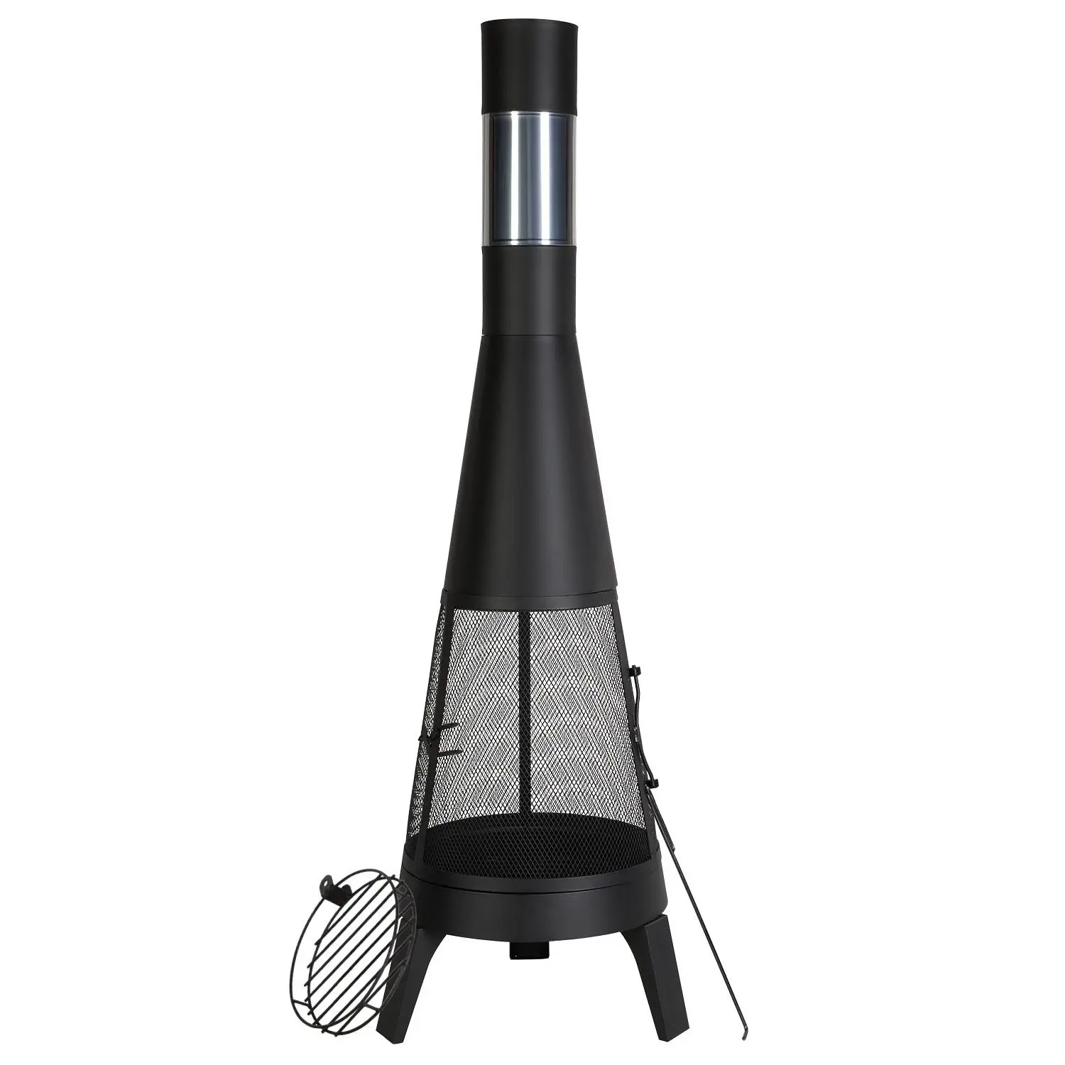 VEVOR Conical Shape Iron Body Chiminea, 20 in Outdoor Wood Burning Firepit, BBQ & Warming Fireplace with Grill Mesh, Chimney Coat & Rustproof Cover, for Patio, Garden, With Cover