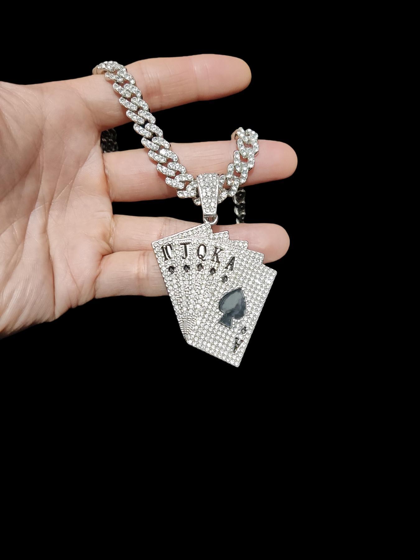 Creative Poker Shaped Pendant  Cuban Chain Necklace, Cuban Link Design, Punk Hip Hop Jewelry for Party, Daily Decor, Trendy All-match & Exquisite Jewelry for Birthday Gift