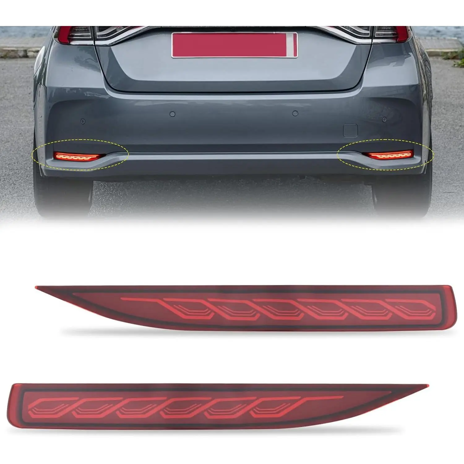 Nilight LED Rear Bumper Tail Lights for 2019-2025 Toyota Corolla, Red PMMA Lens ABS Reflector Lamp, 4 Wires, DC 12V, Adapter Plug, Easy-Install Sequential Flashing Brake/Turn Signal Driving Replacement, Temperature-Resistant Long-Lasting LED Lights