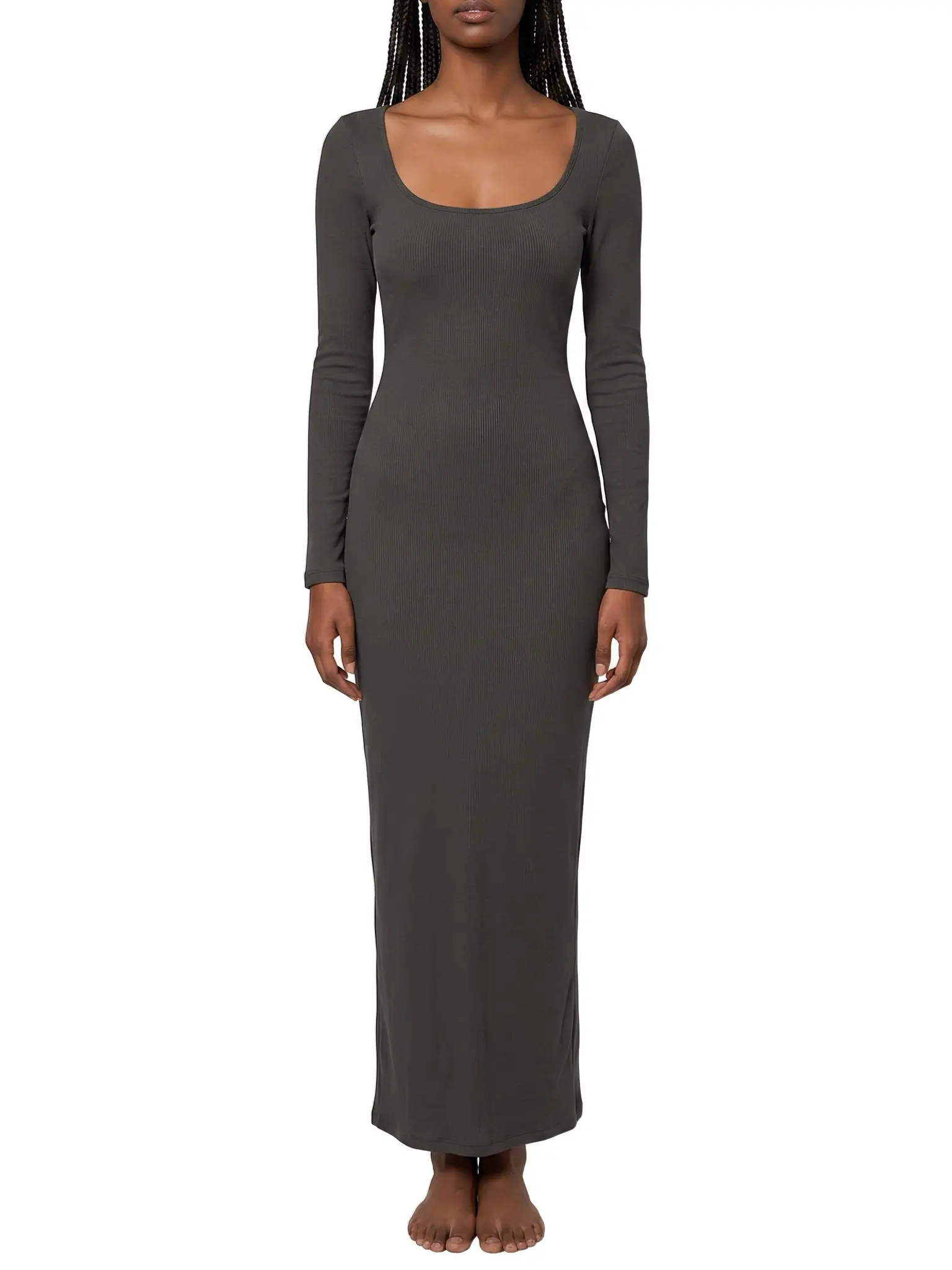 Women's Ribbed Fitted Maxi Dress with Square Neck for Lounge Dates and Daily Wear