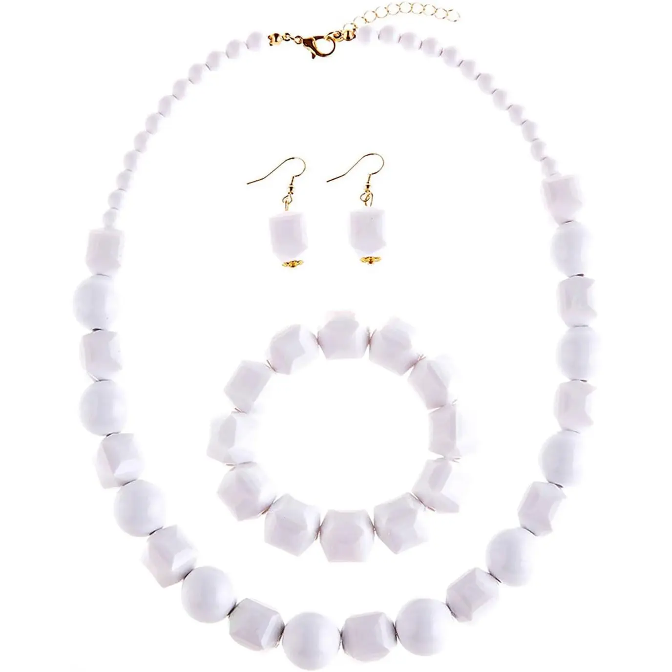White Beaded Necklace Bracelet Earrings for Women White  Sets for Women Caveman Costume Accessories Halloween   Accessories