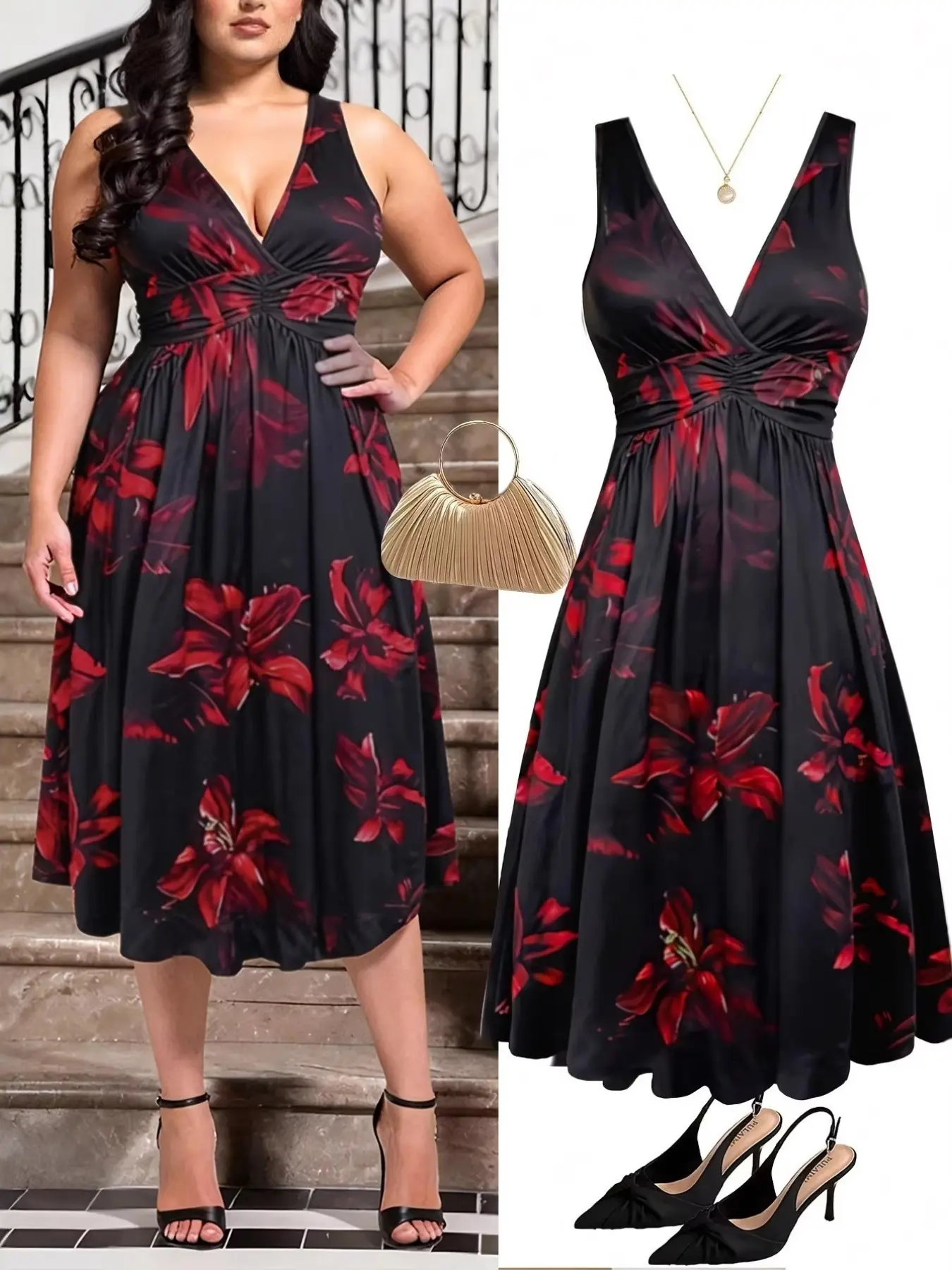 Elegant Chic Floral Print Midi Dress for Women, Summer Fashion Sleeveless A-Line Dress, Casual Office Wear, Perfect for Daily Wear